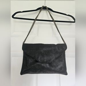 J Crew black leather, chain strap, shoulder purse